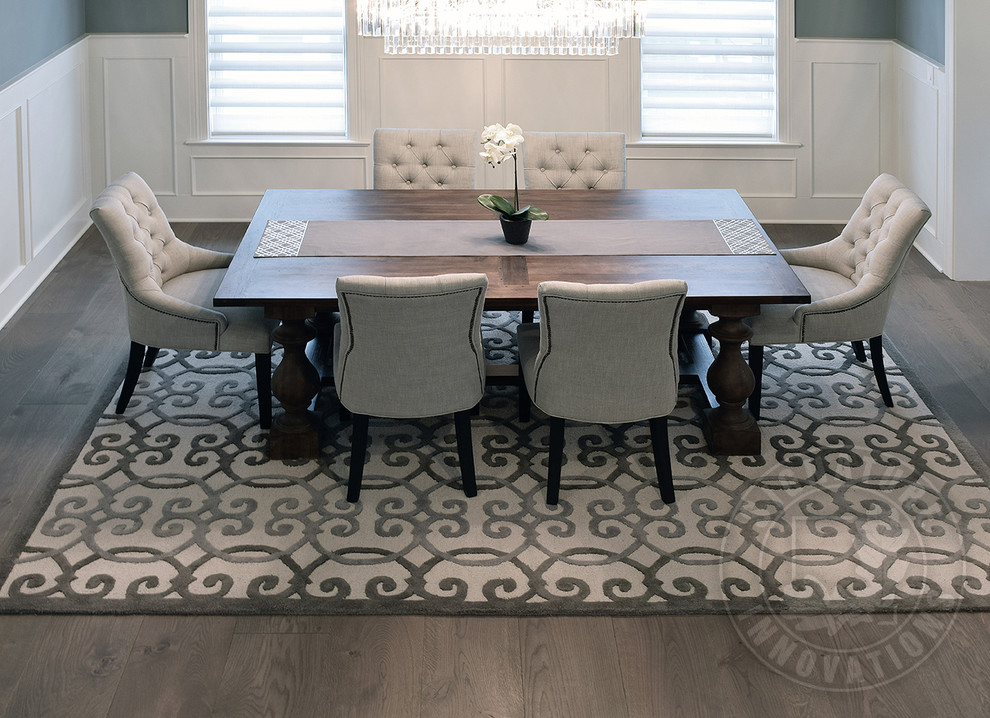 Inspiration for a contemporary medium tone wood floor and brown floor kitchen/dining room combo remodel in Chicago