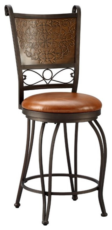 Linon Copper Stamped Back Swivel Faux Leather Steel Counter Stool in Bronze