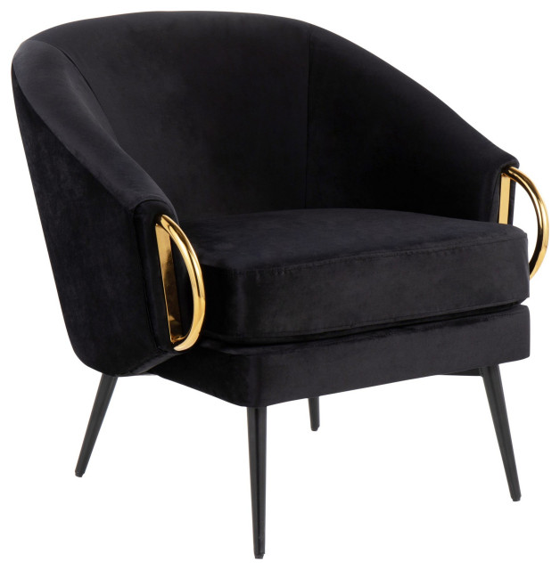 Claire Accent Chair, Black Steel, Black Velvet, Gold Steel Accents