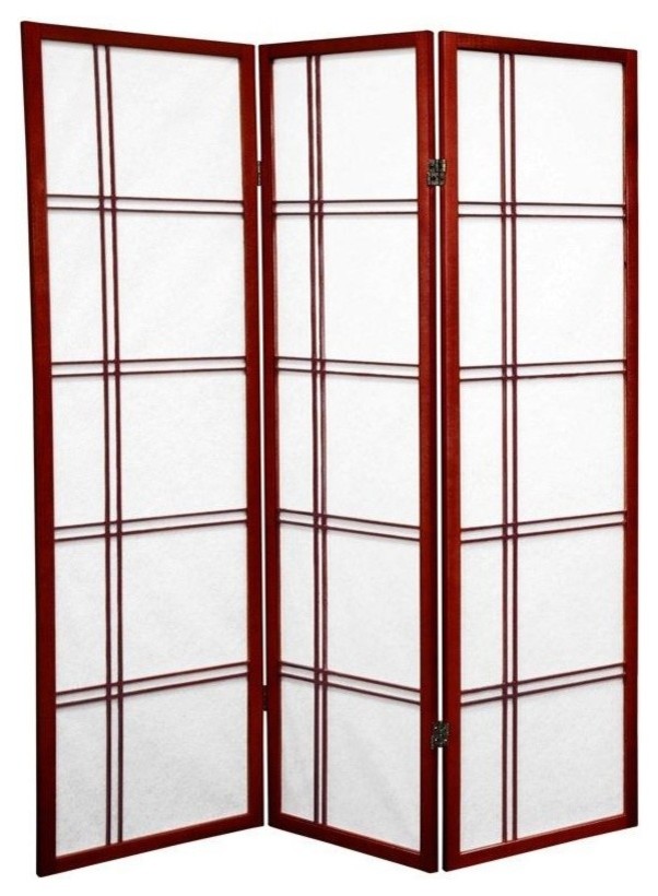 5' Tall Double Cross Shoji Screen, Rosewood, 3 Panels