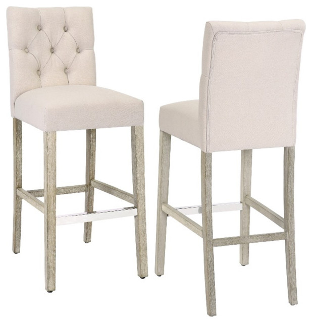 Jameson 29" Linen Fabric Tufted Upholstered Bar Stool (Set of 2