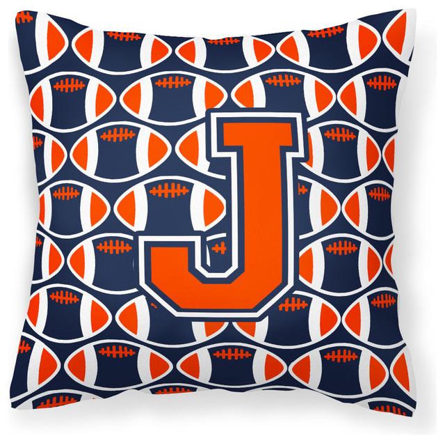Letter J Football Orange Blue and White Fabric Decorative Pillow ...
