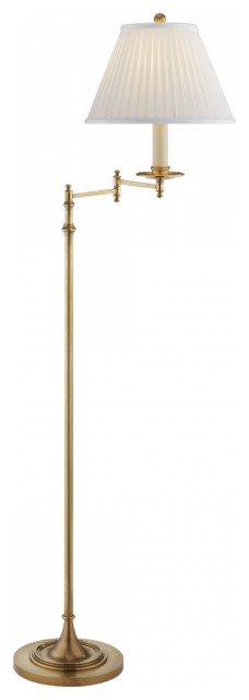 Dorchester Floor Lamp, 1-Light Swing Arm,  Burnished Brass, Silk Shade, 64"H