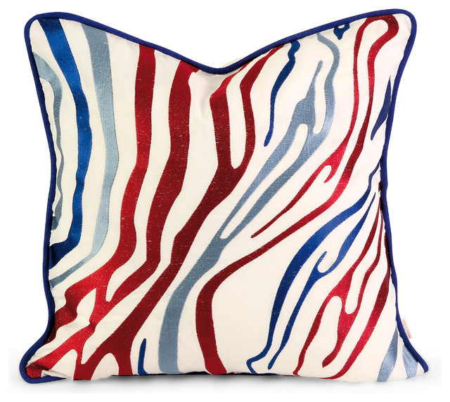 IK Bahari Multi-Color Embroidered Linen Pillow w/Down Fil