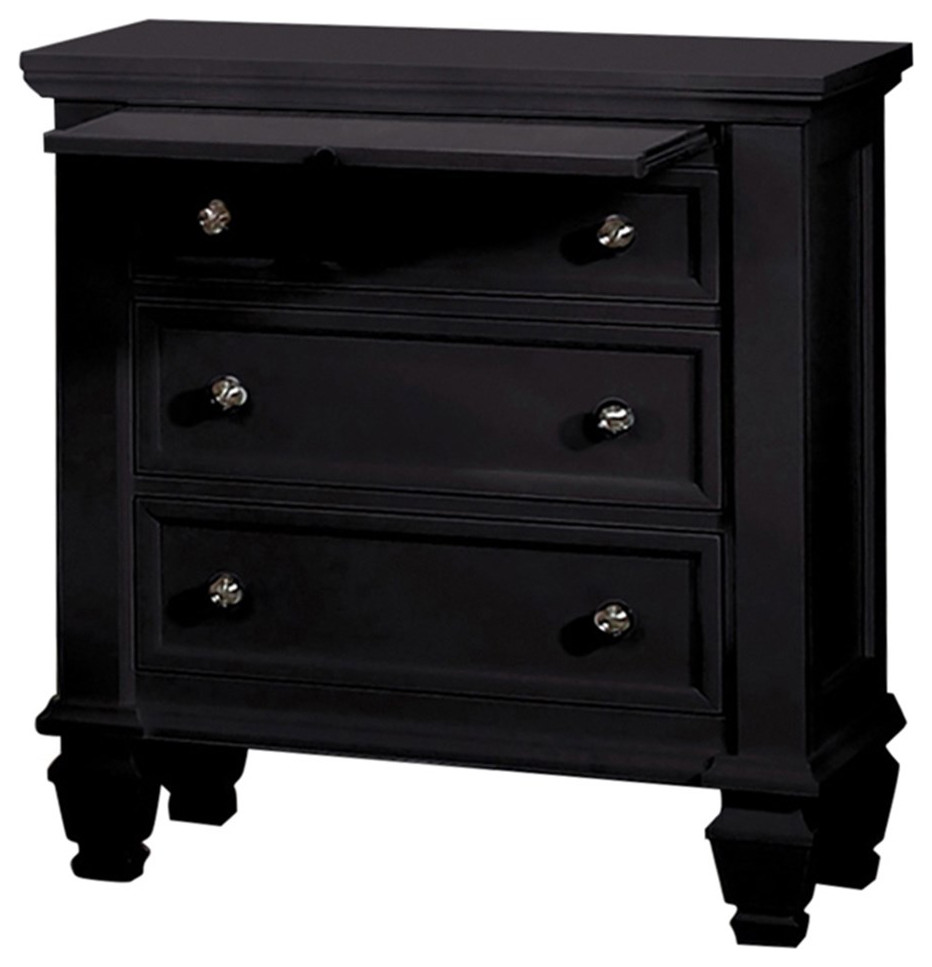 Catania Modern / Contemporary Coastal 3Drawer Wood Nightstand in Black