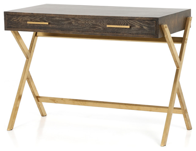 43 Giuseppa Desk Stainless Steel Oak Veneer Polished Brass