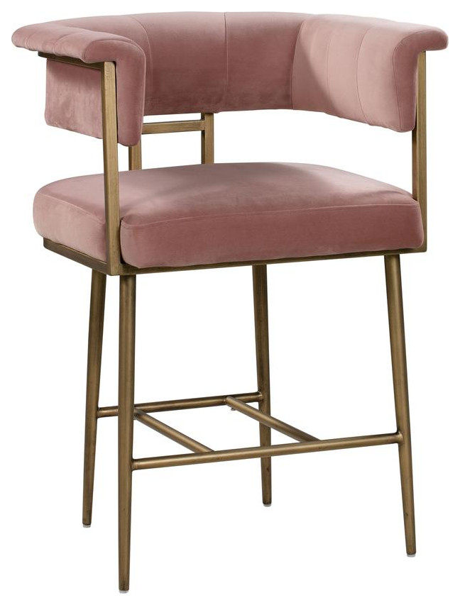 Blush Velvet Counter Stool with Antique Brass Frame, Belen Kox