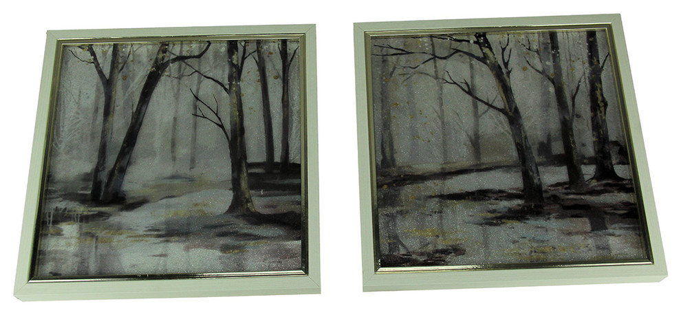 Set Of 2 Winter Forest Framed Nature Art Prints 13 Inches Square Contemporary Prints And Posters By Zeckos