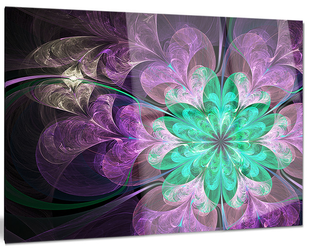 Glittering Purple Green Fractal Flower Metal Wall Art Contemporary Metal Wall Art By Designart