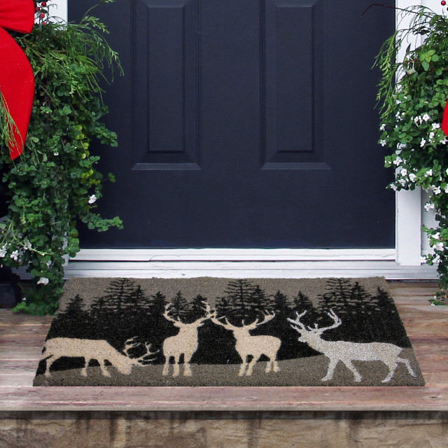 Natural Coir Rectangular Forest Reindeer Christmas Doormat 18" x 30