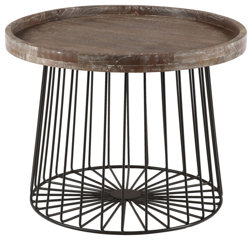 Amity Wireframe Pedestal Tray Top Side Table 24inch Diameter Industrial Side Tables And