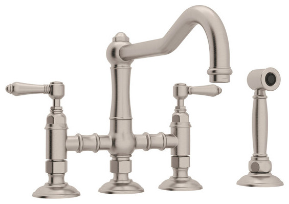 Rohl Italian Kitchen Acqui Bridge Faucet With Double-Lever Handle, Satin Nickel