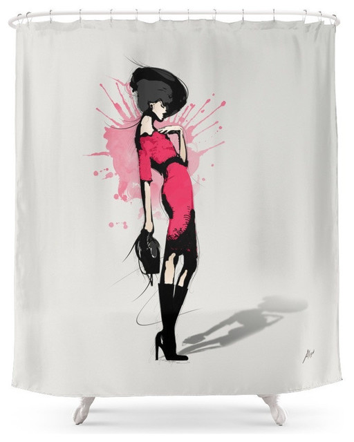 Pink Dress Fashion Illustration Shower Curtain Contemporary