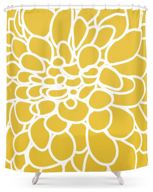 Mustard Yellow Modern Dahlia Flower Shower Curtain Contemporary