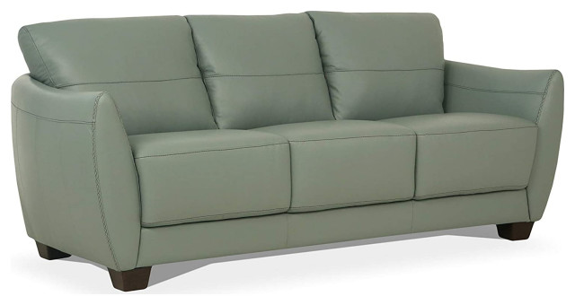 Elegant Sofa, Stitched Tufted Leather Upholstered Seat With Flared Arms, Watery