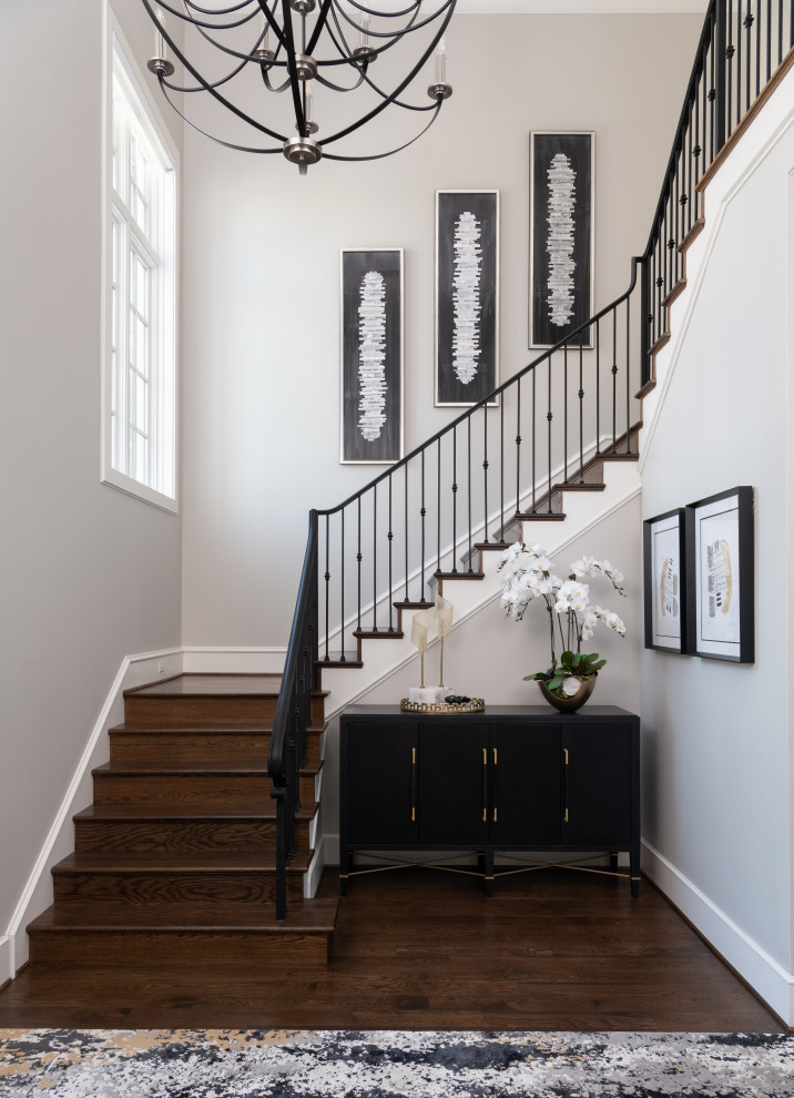 Design ideas for a transitional staircase in Dallas.