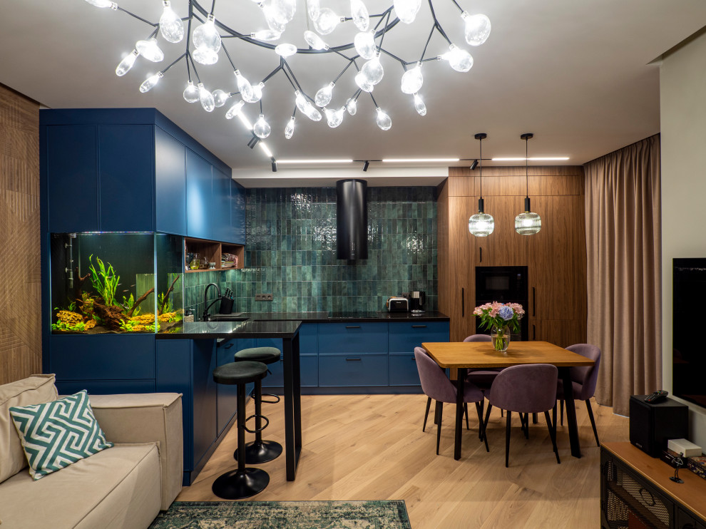 Кухня в современном стиле со встроенным аквариумом