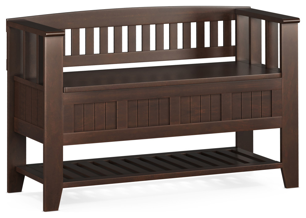 Acadian Solid Wood Entryway Storage Bench With Shelf Transitional