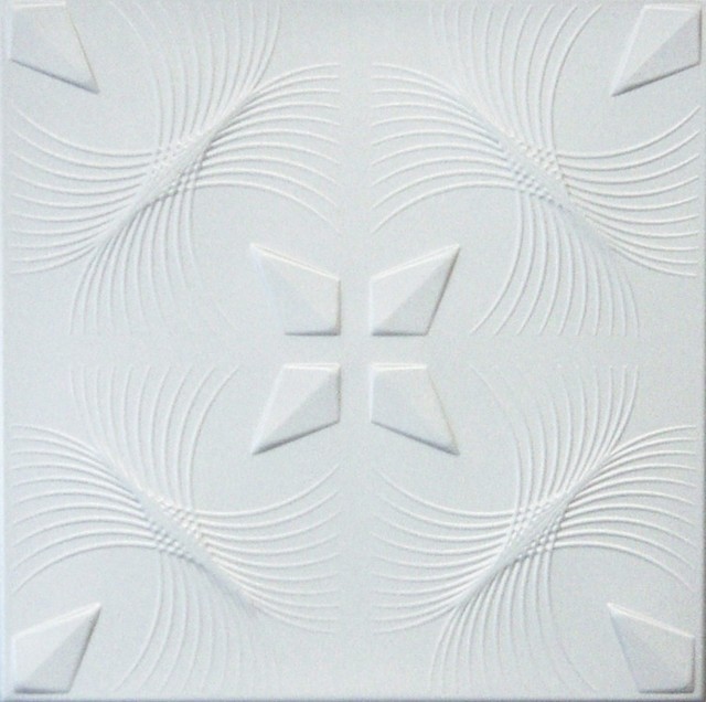 20"x20" Styrofoam Glue Up Ceiling Tiles, R41W Plain White Traditional