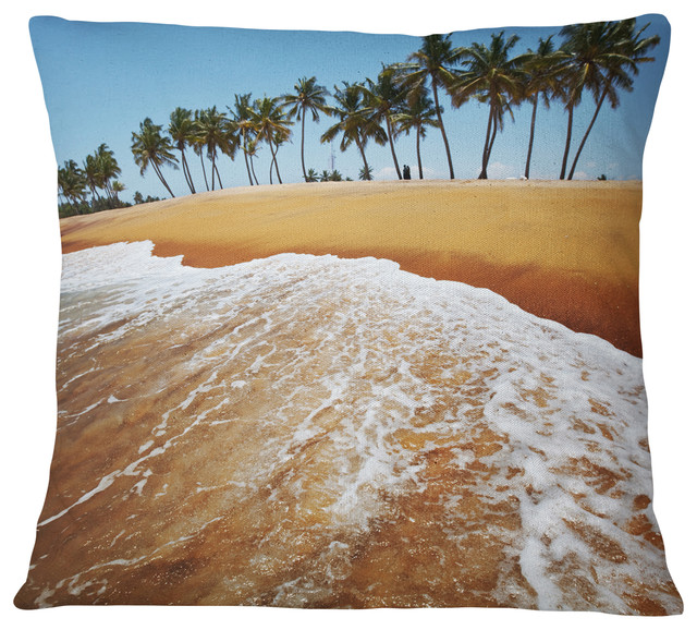 Beautiful Beach with Row of Palms Seascape Throw Pillow, 16"x16"