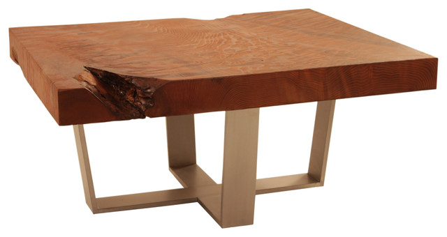 Redwood And Aluminum Base Coffee Table Eclectic Tables Redwood And Aluminum Base Coffee Table