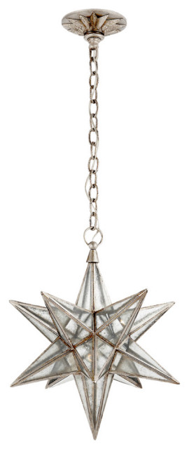 Moravian Star Pendant, 1-Light, Burnished Silver, Antique Mirror Shade ...