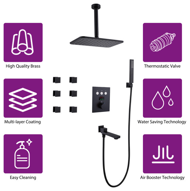 Replacement Complete Shower System Thermostatic Complete Shower System With Rough-in Valve - Contemporary ...