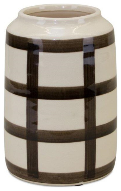 Melrose International Terra Cotta Floor Vase with Black Criss Cross Pattern 24.75