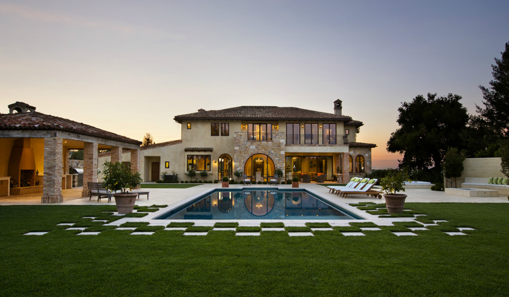 Large contemporary beige two-story mixed siding exterior home idea in San Francisco
