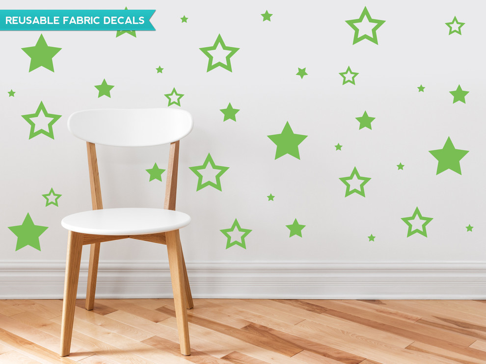 Stars Fabric Wall Decals, Set of 52 Stars in Various Sizes, Green