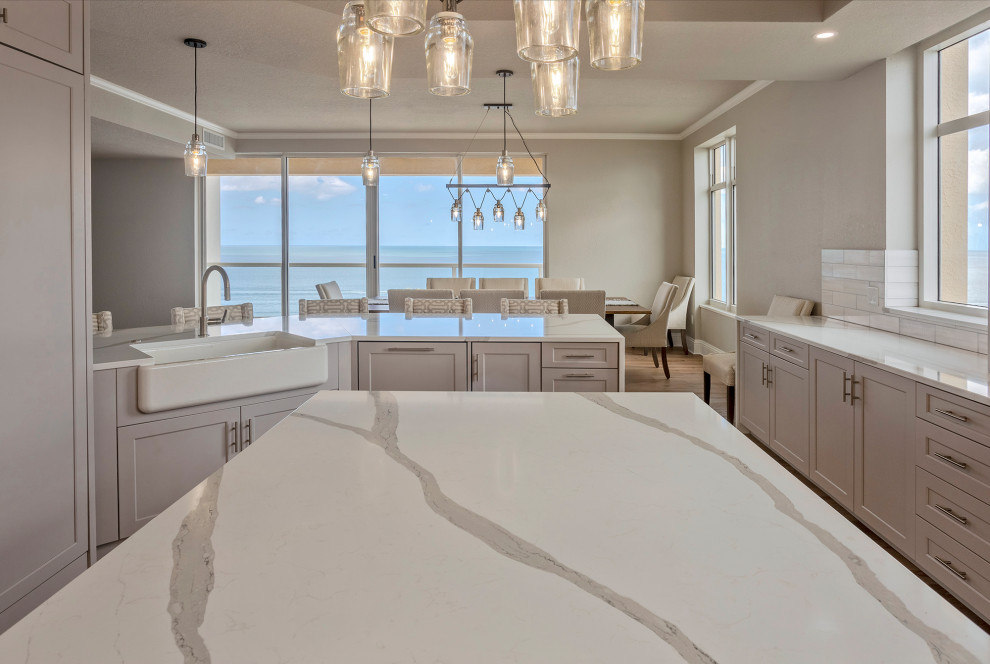 Panoramic Coastal Kitchen With Quartz Island and Luxe Finishes - Modern ...