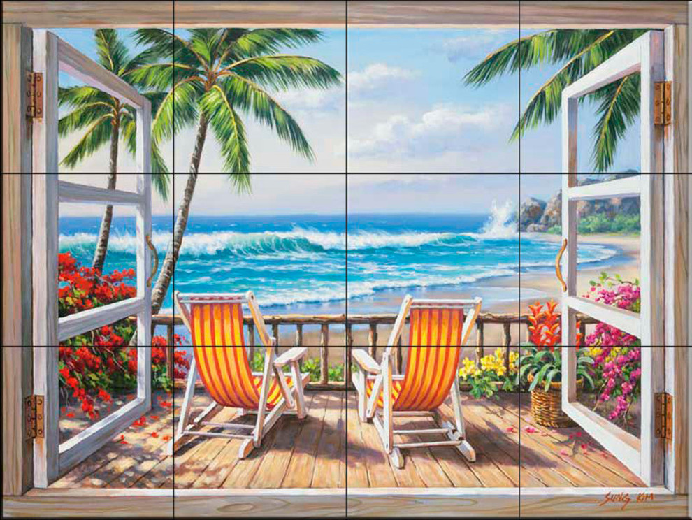 Tile Mural, Tropical Terrace by Sung Kim, 24" x 18" (12 Tiles