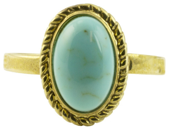 Consigned Beautiful Vintage Cabochon Turquoise Set Ring in 8ct Gold