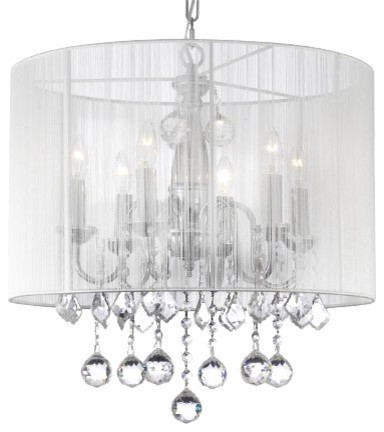 White Shade And 40 Mm Crystal, Silver Chandelier With White Shades