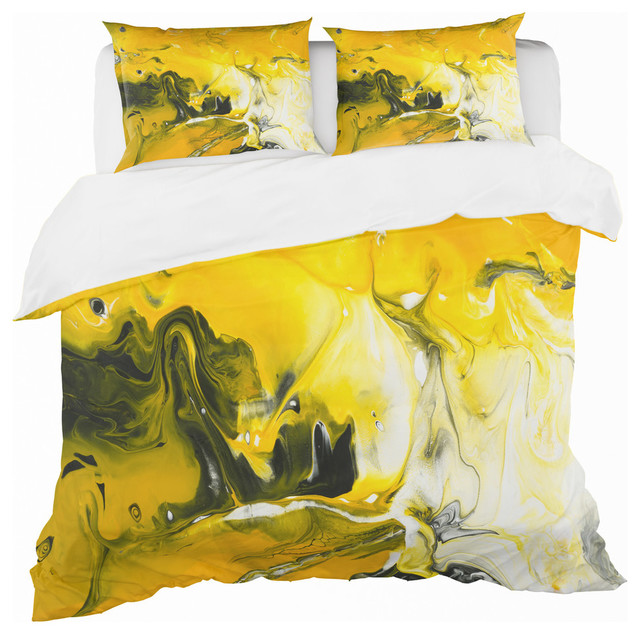 Yellow Acrylic Hand Painted Marble Modern Duvet Cover King