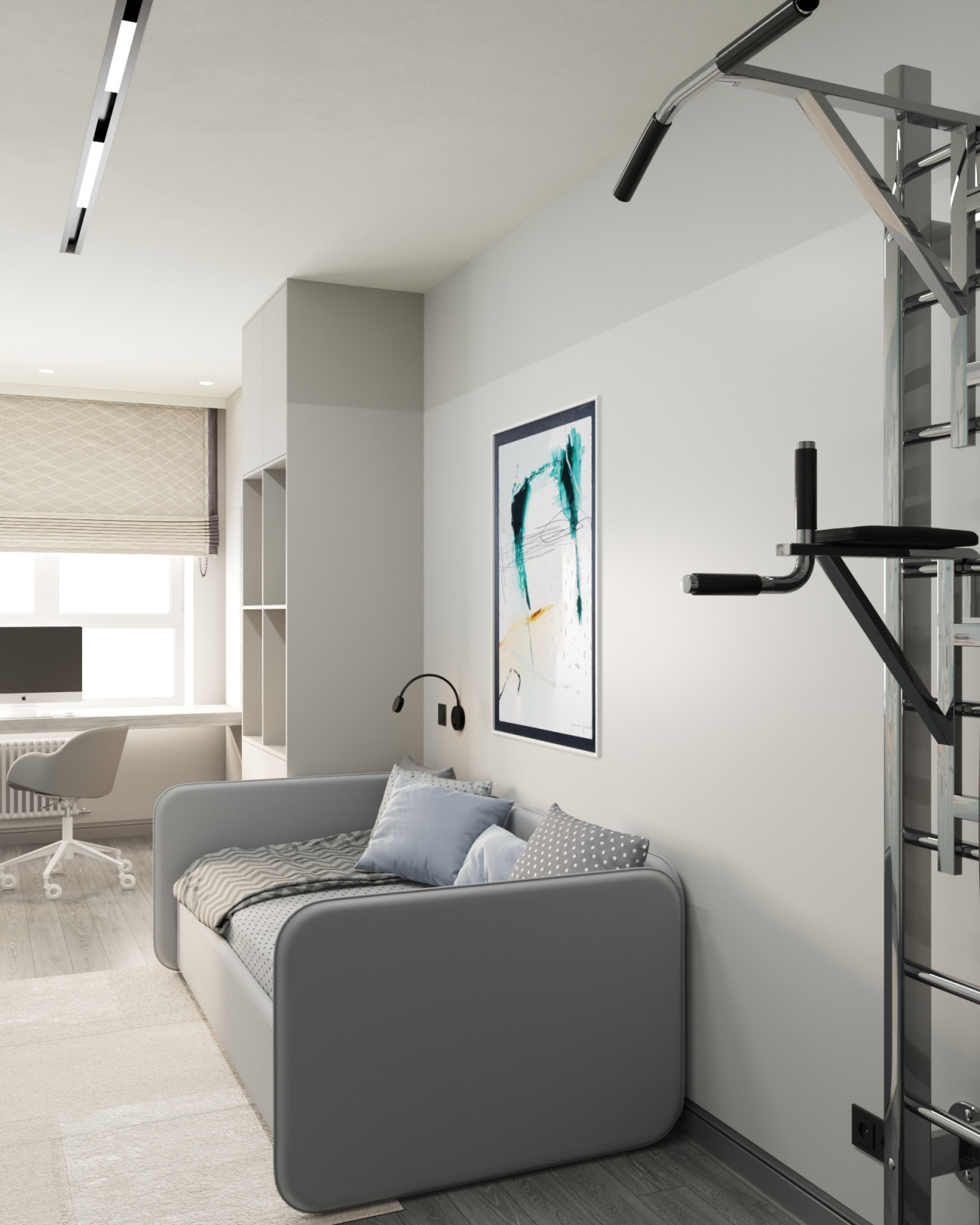 Современная  квартира в серо-белый тонах