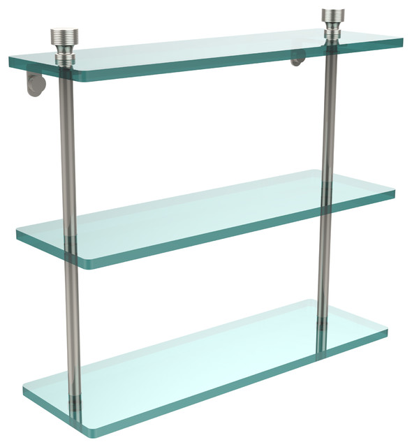 Foxtrot Collection 16 Triple Tiered Gl Shelf Transitional Triple Gl Shelf 16 Polished Nickel