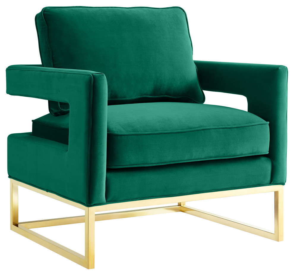 Avery Forest Green Velvet Chair With Brushed Gold Base, TOV-S6304