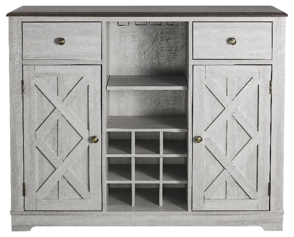 LIVILAND 47 in. Wood Bar w/ Brushed Nickel Knobs Off White Farmhouse Wine And Bar