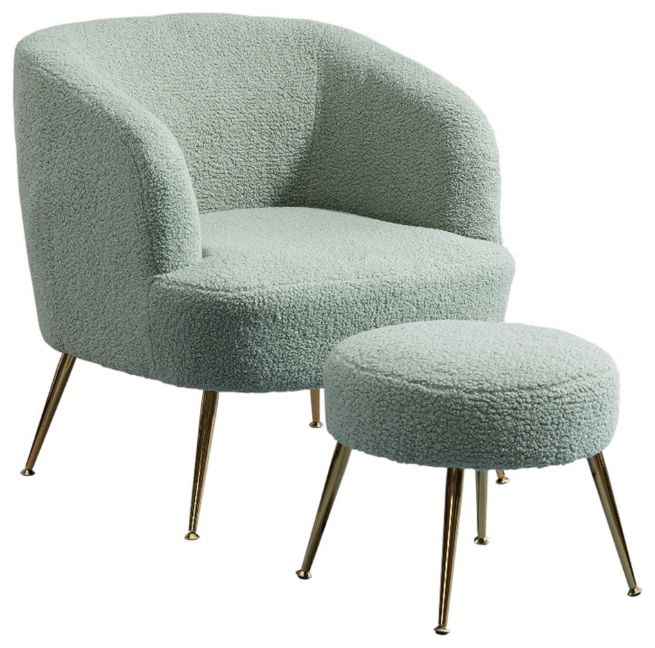 28.75'' Wide Modern Wool Accent Armchair With Ottoman & Gold Leg-Pea Green