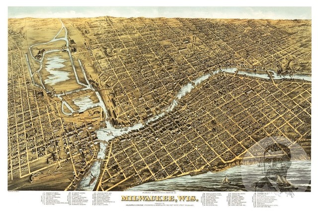 Old Map of Milwaukee Wisconsin 1872, Vintage Map Art Print, 18