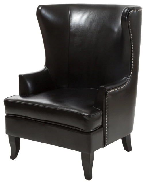 Traditional Bonded Leather Wingback Club Chair with Nailhead Trim