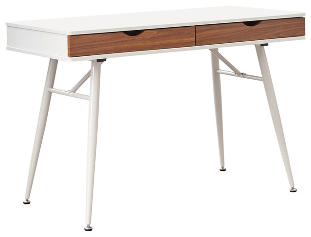 Mid Century Modern White And Walnut Double Drawers Desk Midcentury Mid Century Modern White And Walnut Double Drawers Desk Midcentury Desks Hutches By Unique Furniture