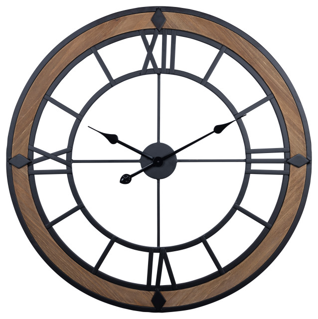 Stratton Home Decor Farmhouse 28 Hudson Wall Clock Transitional Clocks By Houzz - Large Metal Wall Clock Home Decor