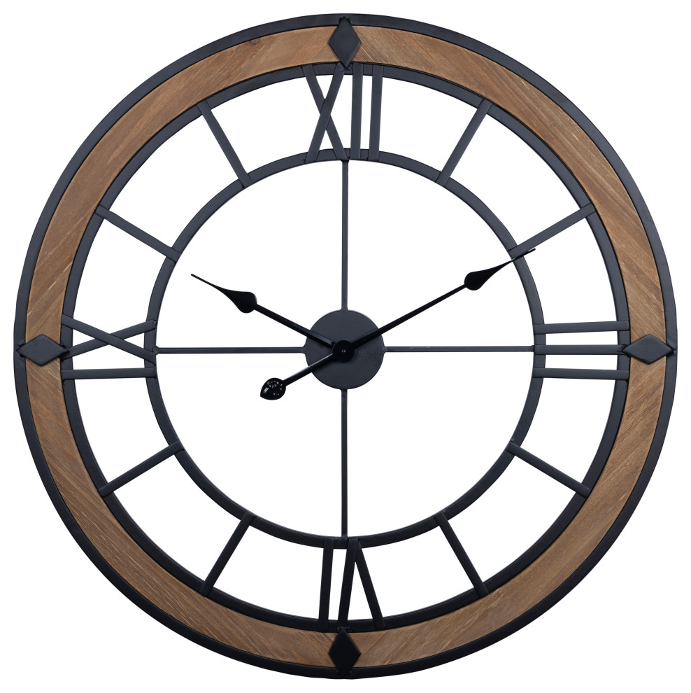 Stratton Home Decor Farmhouse 28" Hudson Wall Clock, 28.00x1.25x28.00 Industrial Wall Clocks