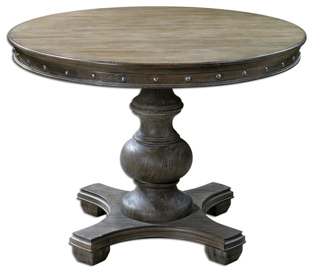 Solid Pine 42 Distressed Round Table, Distressed Round Dining Table With Leaf