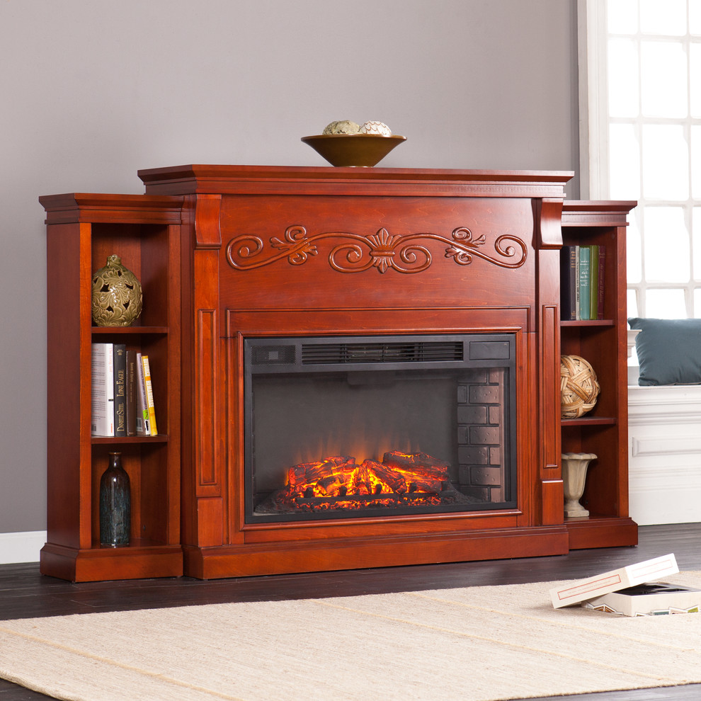 Upton Home Tramore Classic Mahogany Bookcase Electric Fireplace