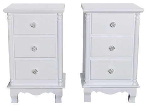Pair Of White 3 Drawer Bedside Chest Lila Range Traditional