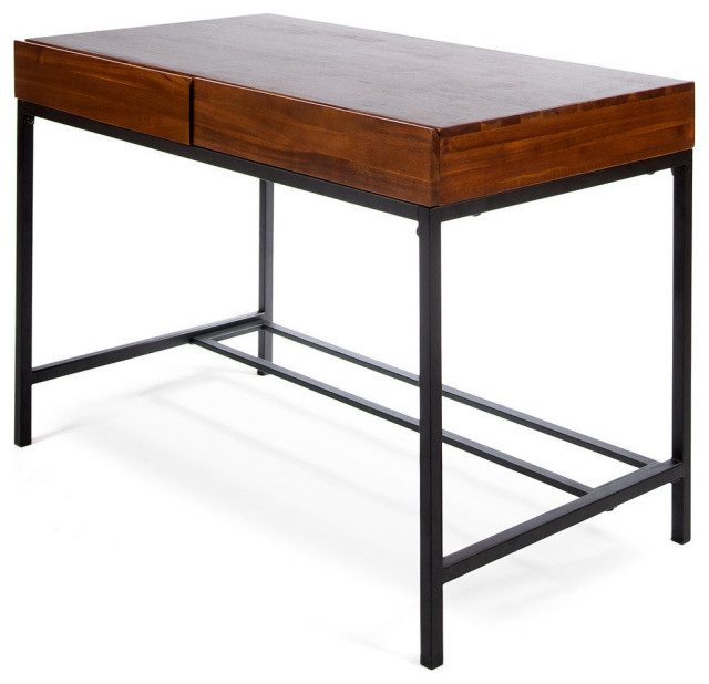 GDF Studio Elrod Dark Oak Acacia Wood Storage Desk With Rustic Metal
