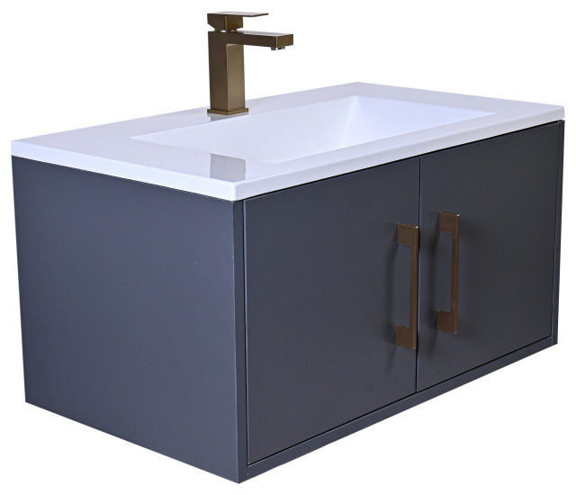 Wall Mounted Single Bathroom Vanity, Acrylic Top, 36" Modern Bathroom Vanities And Sink